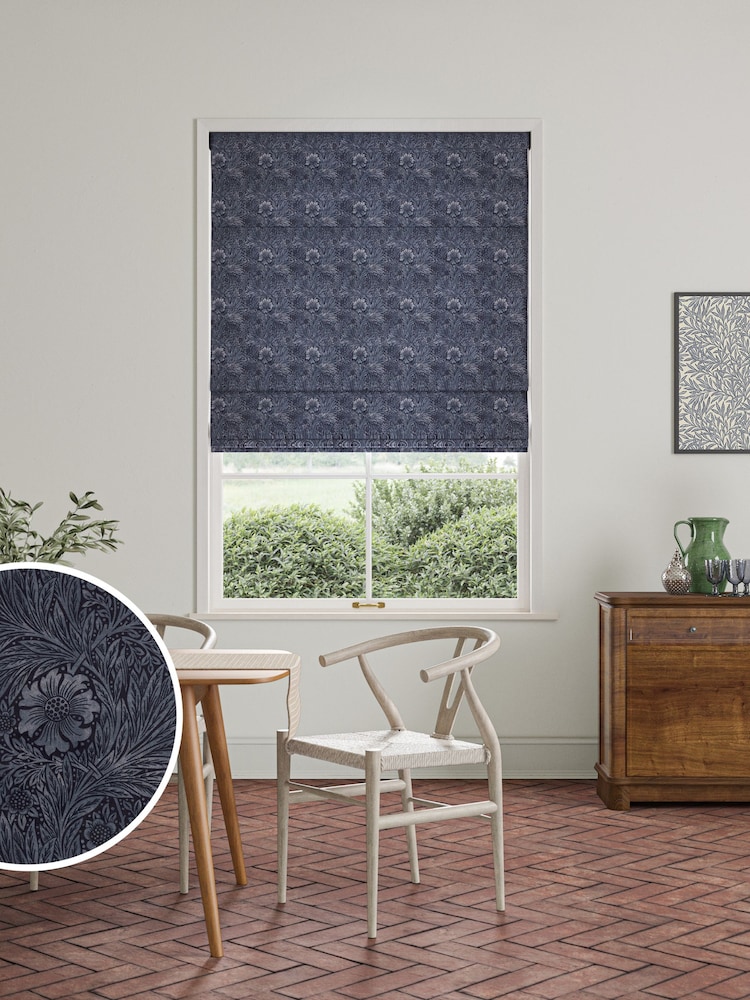 William Morris At Home Blue Marigold Velvet Made To Measure Roman Blinds - Image 1 of 5