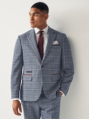 Blue Regular Fit Trimmed Check Suit Jacket - Image 1 of 11