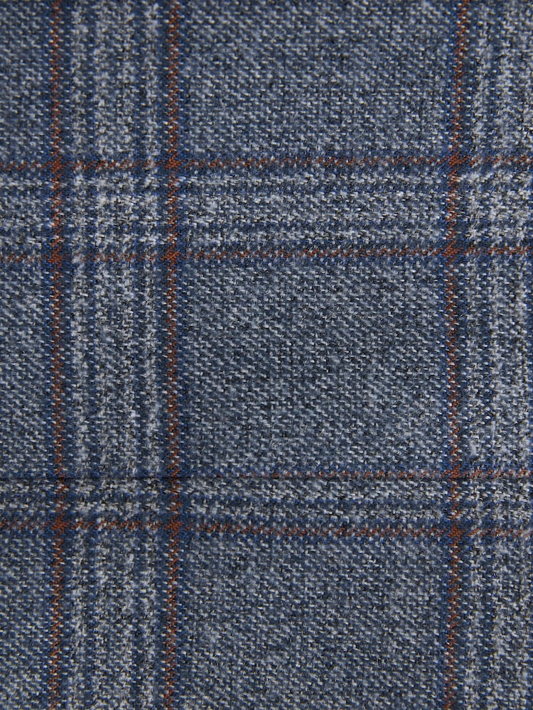 Blue Regular Fit Trimmed Check Suit Jacket - Image 11 of 11