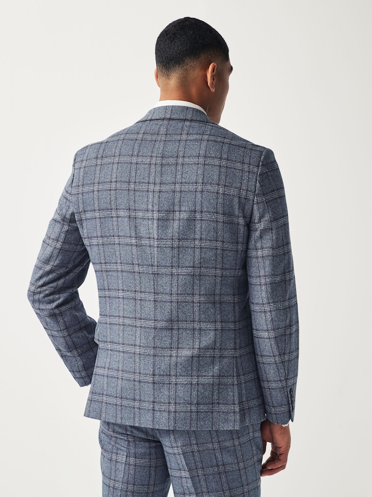 Blue Regular Fit Trimmed Check Suit Jacket - Image 2 of 11