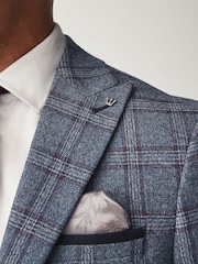 Blue Regular Fit Trimmed Check Suit Jacket - Image 4 of 11