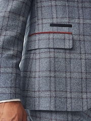 Blue Regular Fit Trimmed Check Suit Jacket - Image 5 of 11