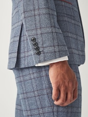 Blue Regular Fit Trimmed Check Suit Jacket - Image 6 of 11