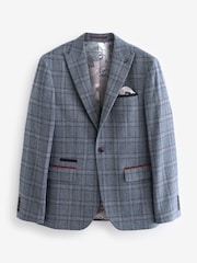 Blue Regular Fit Trimmed Check Suit Jacket - Image 7 of 11