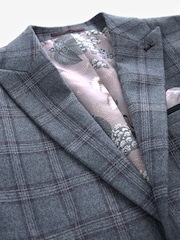 Blue Regular Fit Trimmed Check Suit Jacket - Image 8 of 11