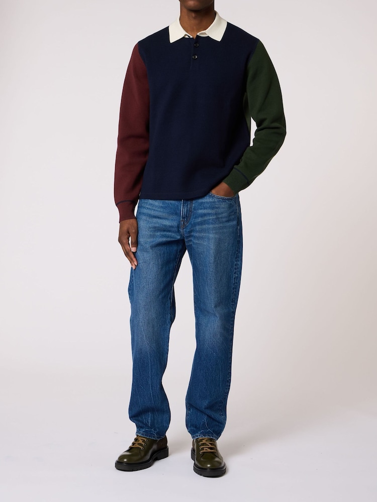 PS Paul Smith Blue Textured Knit Polo Jumper - Image 1 of 8