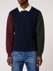 PS Paul Smith Blue Textured Knit Polo Jumper - Image 3 of 8