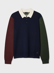PS Paul Smith Blue Textured Knit Polo Jumper - Image 4 of 8