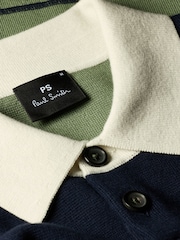 PS Paul Smith Blue Textured Knit Polo Jumper - Image 6 of 8
