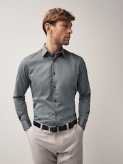 Charcoal Grey Slim Fit Textured Long Sleeve Single Cuff 100% Cotton Shirt' - Image 1 of 7