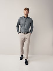 Charcoal Grey Slim Fit Textured Long Sleeve Single Cuff 100% Cotton Shirt' - Image 2 of 7