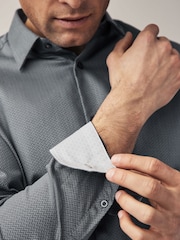 Charcoal Grey Slim Fit Textured Long Sleeve Single Cuff 100% Cotton Shirt' - Image 5 of 7