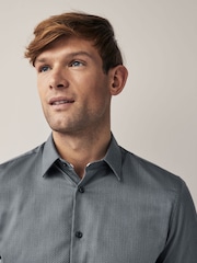 Charcoal Grey Slim Fit Textured Long Sleeve Single Cuff 100% Cotton Shirt' - Image 6 of 7