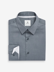 Charcoal Grey Slim Fit Textured Long Sleeve Single Cuff 100% Cotton Shirt' - Image 7 of 7