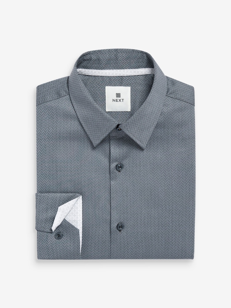 Charcoal Grey Slim Fit Textured Long Sleeve Single Cuff 100% Cotton Shirt' - Image 7 of 7