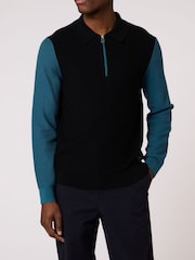 PS Paul Smith Black Textured Knit Zip Neck Polo Jumper - Image 1 of 3