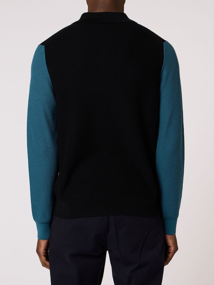 PS Paul Smith Black Textured Knit Zip Neck Polo Jumper - Image 2 of 3