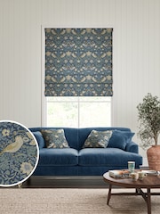 William Morris At Home Blue Strawberry Thief Made To Measure 100% Cotton Roman Blinds - Image 1 of 5