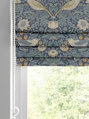 William Morris At Home Blue Strawberry Thief Made To Measure 100% Cotton Roman Blinds - Image 2 of 5