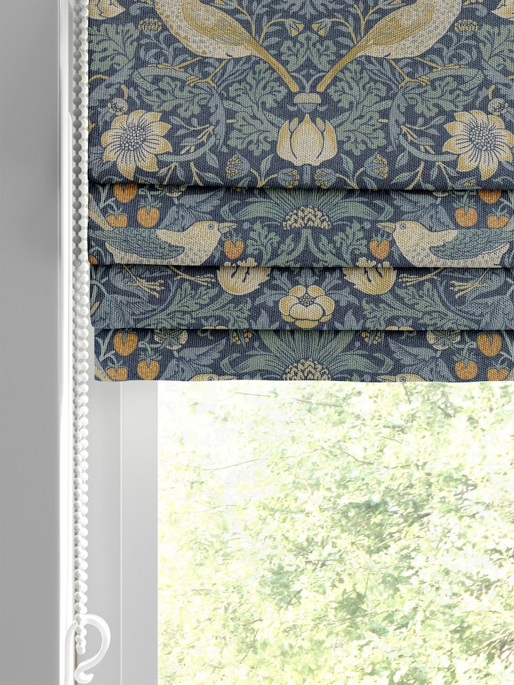 William Morris At Home Blue Strawberry Thief Made To Measure 100% Cotton Roman Blinds - Image 2 of 5