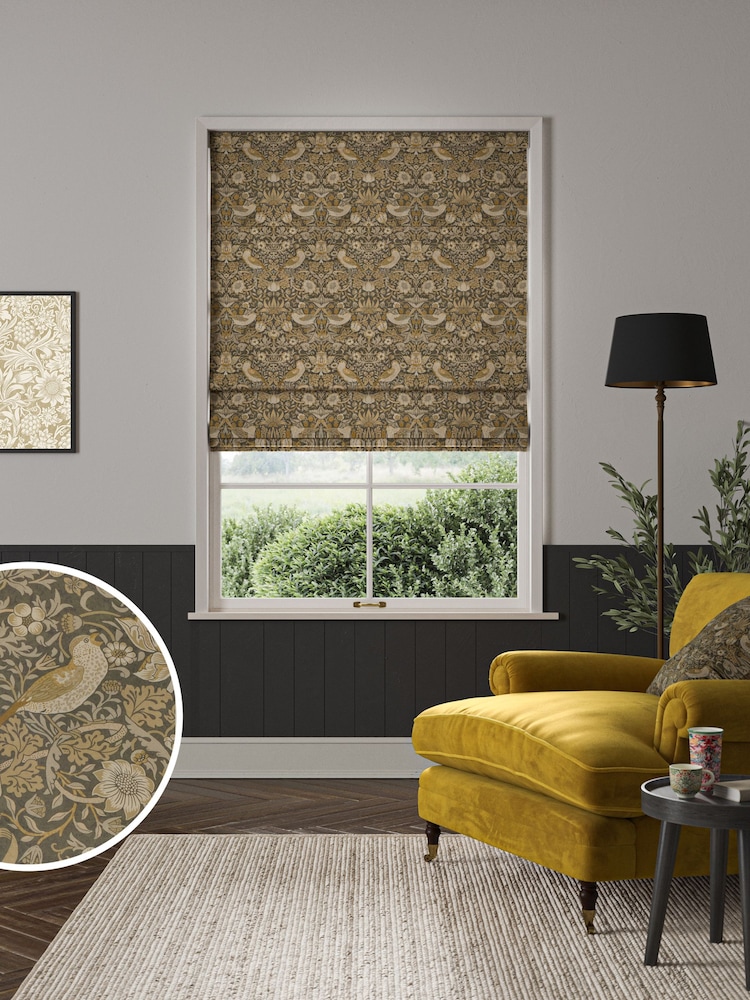 William Morris At Home Grey Strawberry Thief Velvet Made To Measure Roman Blinds - Image 1 of 5