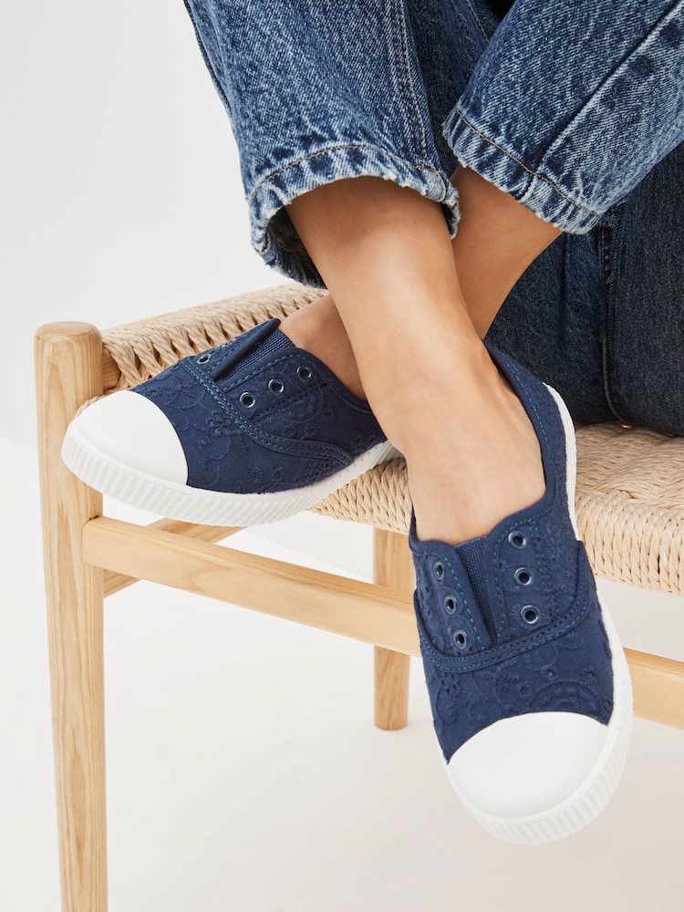 Navy Slip On Slip-On Embroidered laceless Canvas Trainers - Image 1 of 6