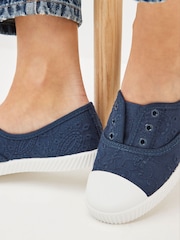 Navy Slip On Slip-On Embroidered laceless Canvas Trainers - Image 2 of 6