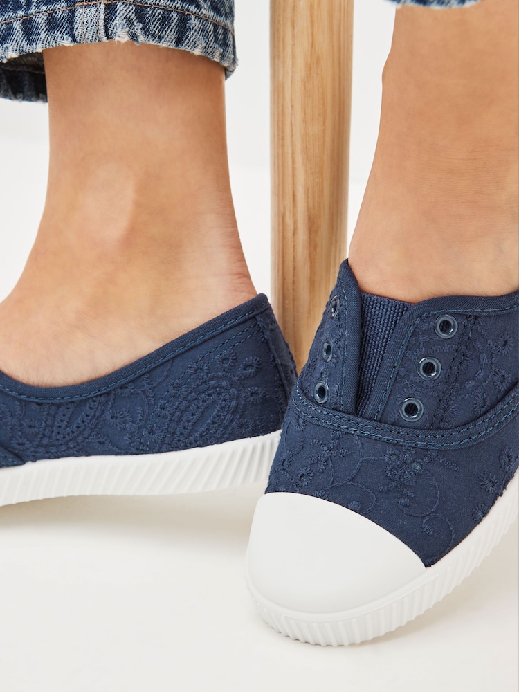 Navy Slip On Slip-On Embroidered laceless Canvas Trainers - Image 2 of 6