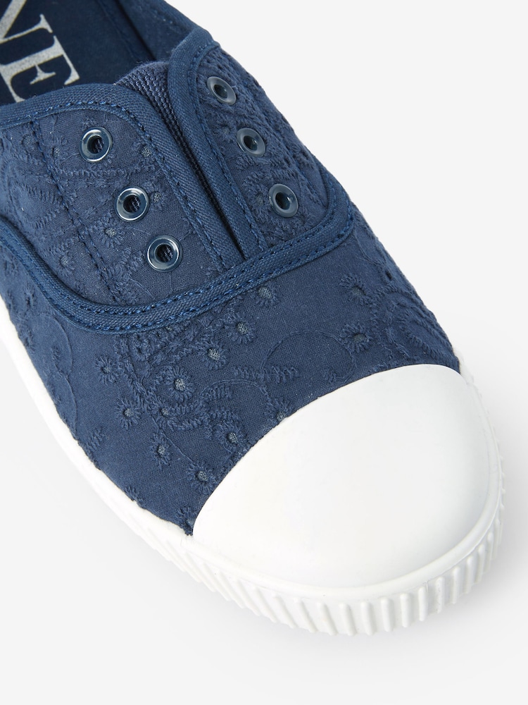 Navy Slip On Slip-On Embroidered laceless Canvas Trainers - Image 6 of 6
