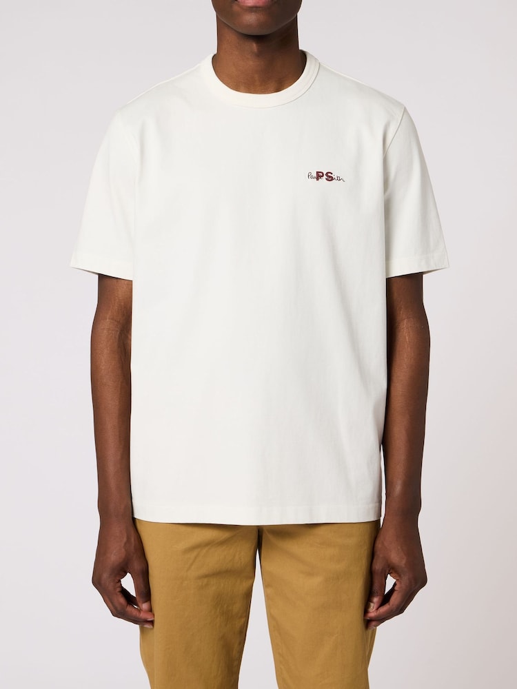 Paul Smith White Embroidered Logo Relaxed Fit T-Shirt - Image 1 of 3 Paul Smith White Embroidered Logo Relaxed Fit T-Shirt - Image 1 of 3