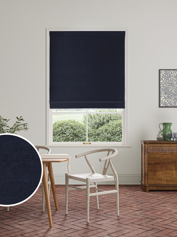 William Morris At Home Blue Lodden Embroidery Made To Measure 100% Cotton Roman Blinds - Image 1 of 5