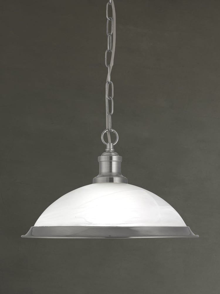 Searchlight Satin Silver Walls Marble Glass Ceiling Light Pendant - Image 1 of 3
