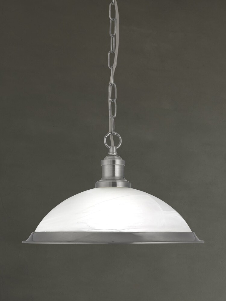 Searchlight Satin Silver Walls Marble Glass Ceiling Light Pendant - Image 1 of 3 Searchlight Satin Silver Walls Marble Glass Ceiling Light Pendant - Image 1 of 3