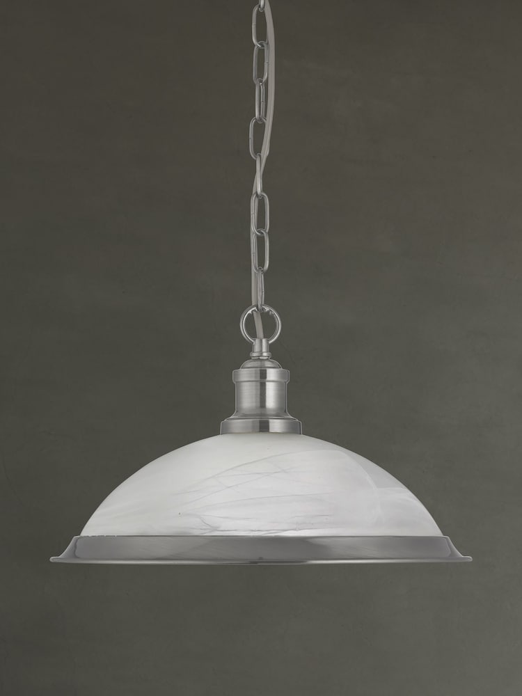 Searchlight Satin Silver Walls Marble Glass Ceiling Light Pendant - Image 2 of 3
