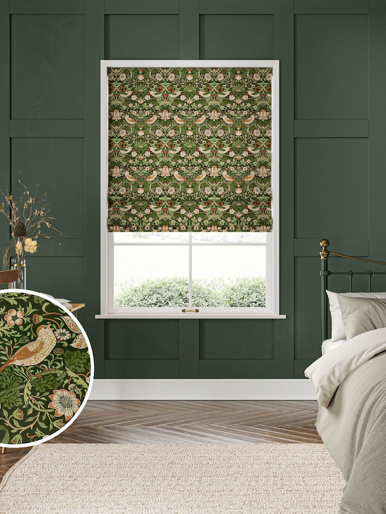 William Morris At Home Green Strawberry Thief Velvet Made to Measure Roman Blinds - Image 1 of 5