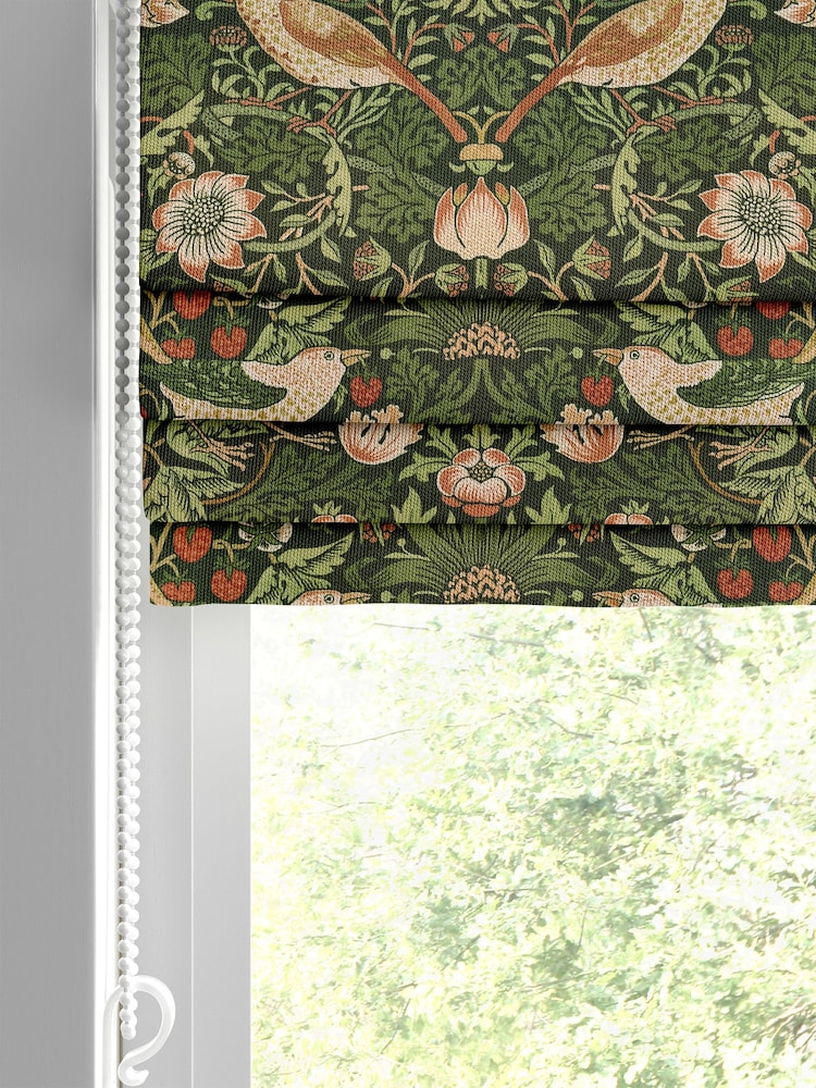 William Morris At Home Green Strawberry Thief Velvet Made to Measure Roman Blinds - Image 2 of 5