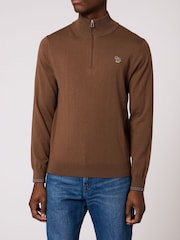 Paul Smith Brown Zebra Logo Zip Neck Jumper - Image 1 of 3