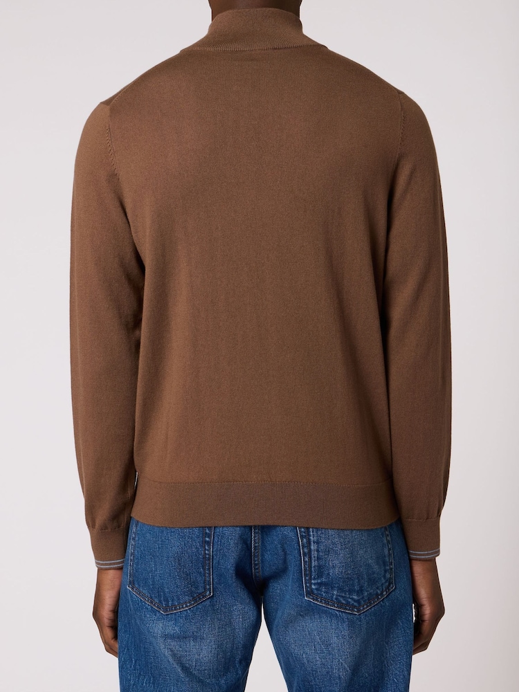 Paul Smith Brown Zebra Logo Zip Neck Jumper - Image 2 of 3