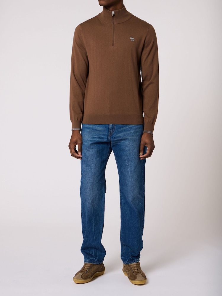 Paul Smith Brown Zebra Logo Zip Neck Jumper - Image 3 of 3