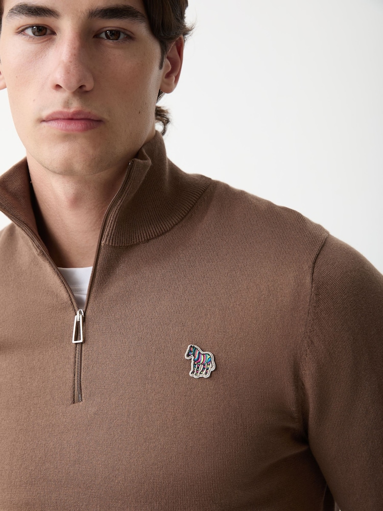 Paul Smith Brown Zebra Logo Zip Neck Jumper - Image 4 of 4