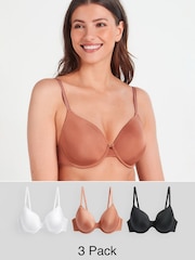 Black/White/Caramel Nude Pad Full Cup Microfibre Smoothing T-Shirt Bras 3 Pack A-E - Image 1 of 7