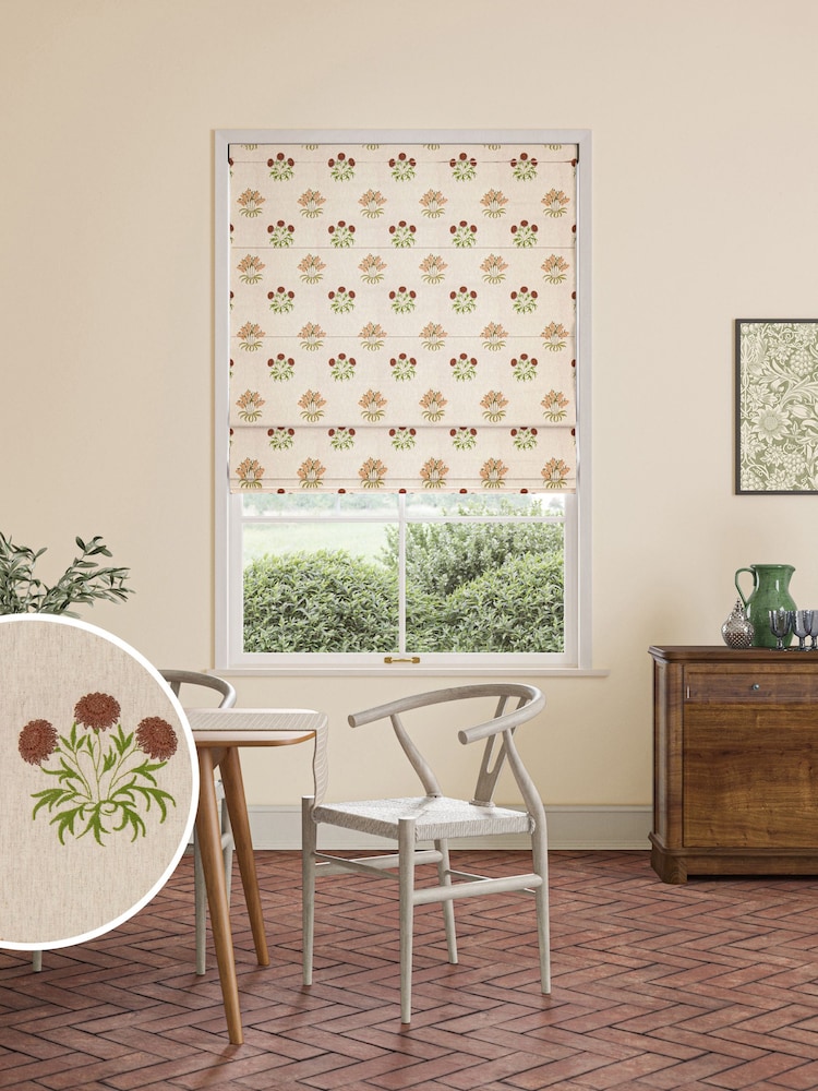 William Morris At Home Natural Lily Flower Embroidery Made to Measure Roman Blinds - Image 1 of 5