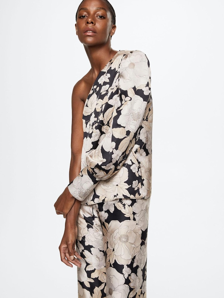 Mango Asymmetric Printed Black Blouse - Image 1 of 1