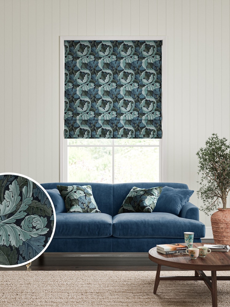 William Morris At Home Blue Acanthus Velvet Made to Measure Roman Blinds - Image 1 of 5