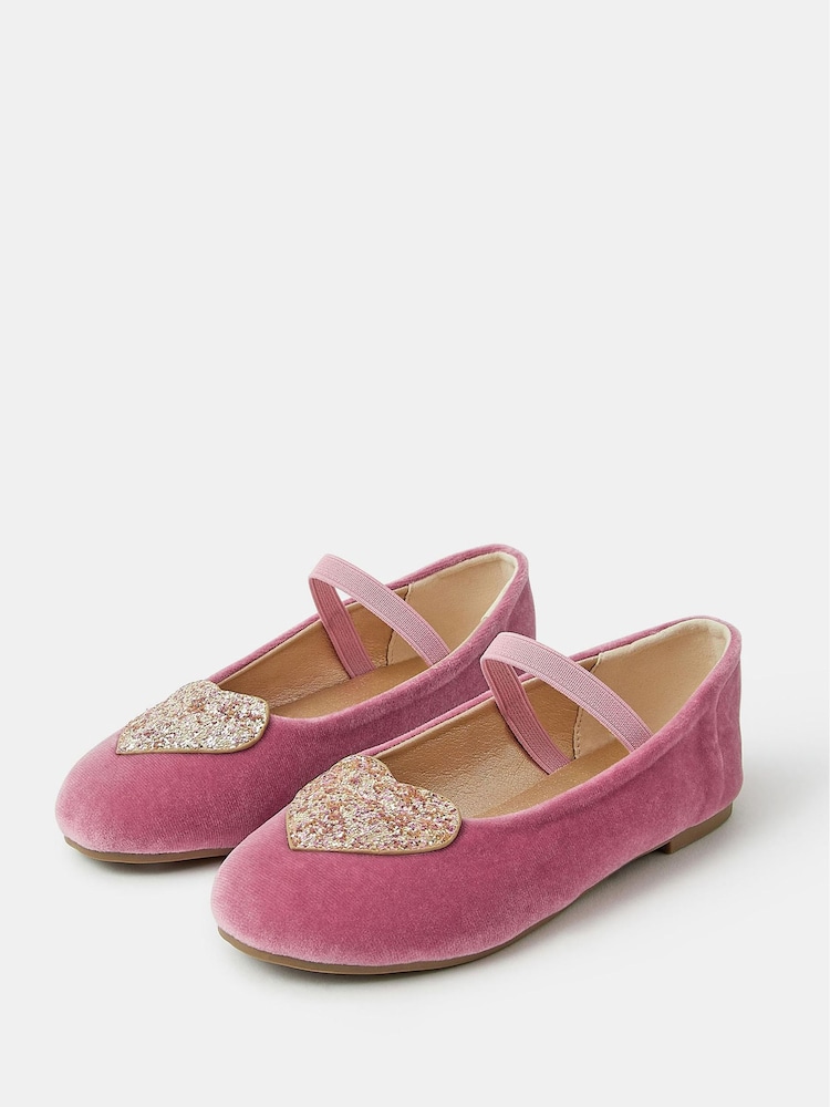 Angels By Accessorize Pink Heart Velvet Ballet Flats - Image 1 of 2 Angels By Accessorize Pink Heart Velvet Ballet Flats - Image 1 of 2