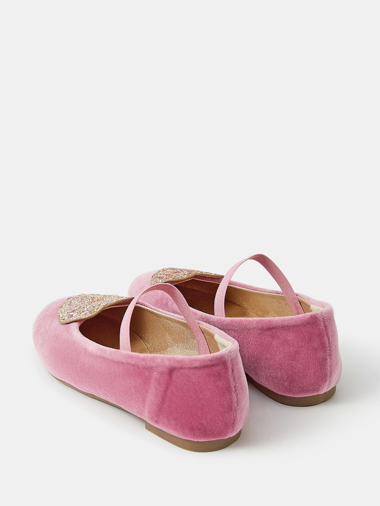 Angels By Accessorize Pink Heart Velvet Ballet Flats - Image 2 of 2 Angels By Accessorize Pink Heart Velvet Ballet Flats - Image 2 of 2