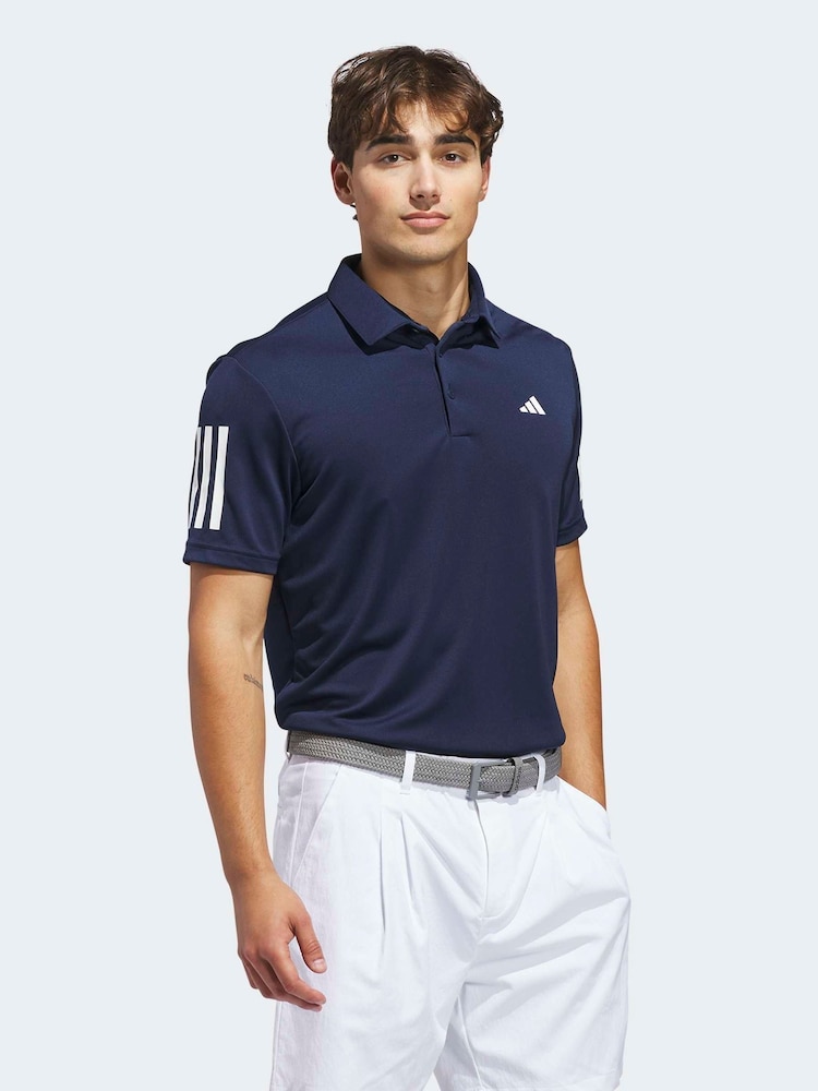 adidas Golf Navy Performance 3 Stripe Polo Shirt - Image 1 of 6 adidas Golf Navy Performance 3 Stripe Polo Shirt - Image 1 of 6