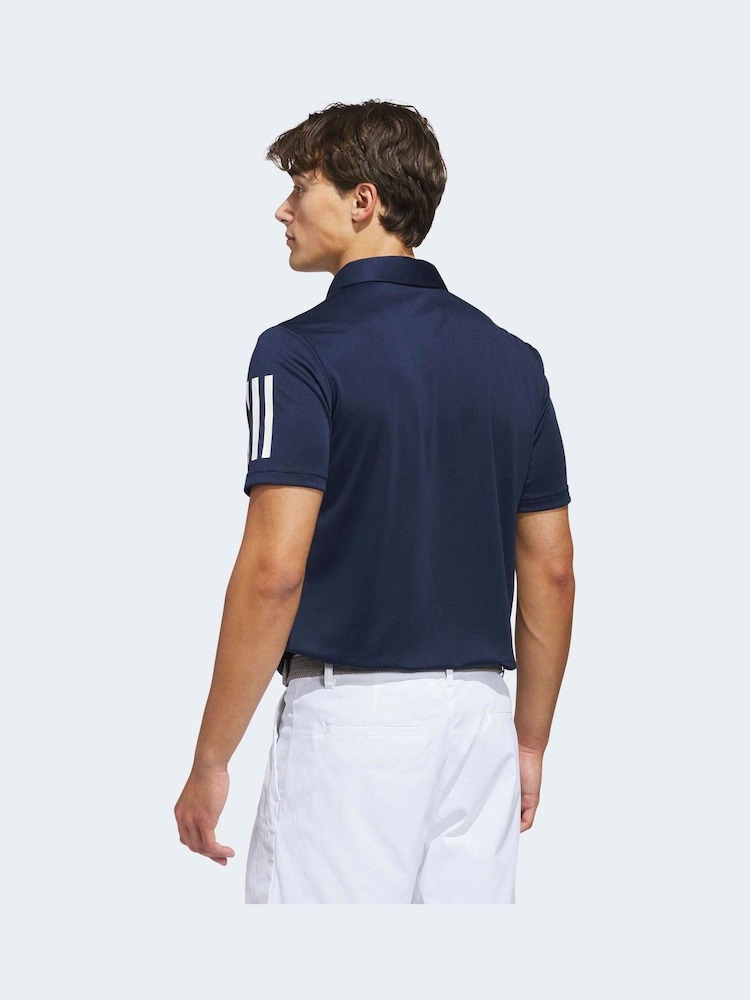 adidas Golf Navy Performance 3 Stripe Polo Shirt - Image 2 of 6 adidas Golf Navy Performance 3 Stripe Polo Shirt - Image 2 of 6