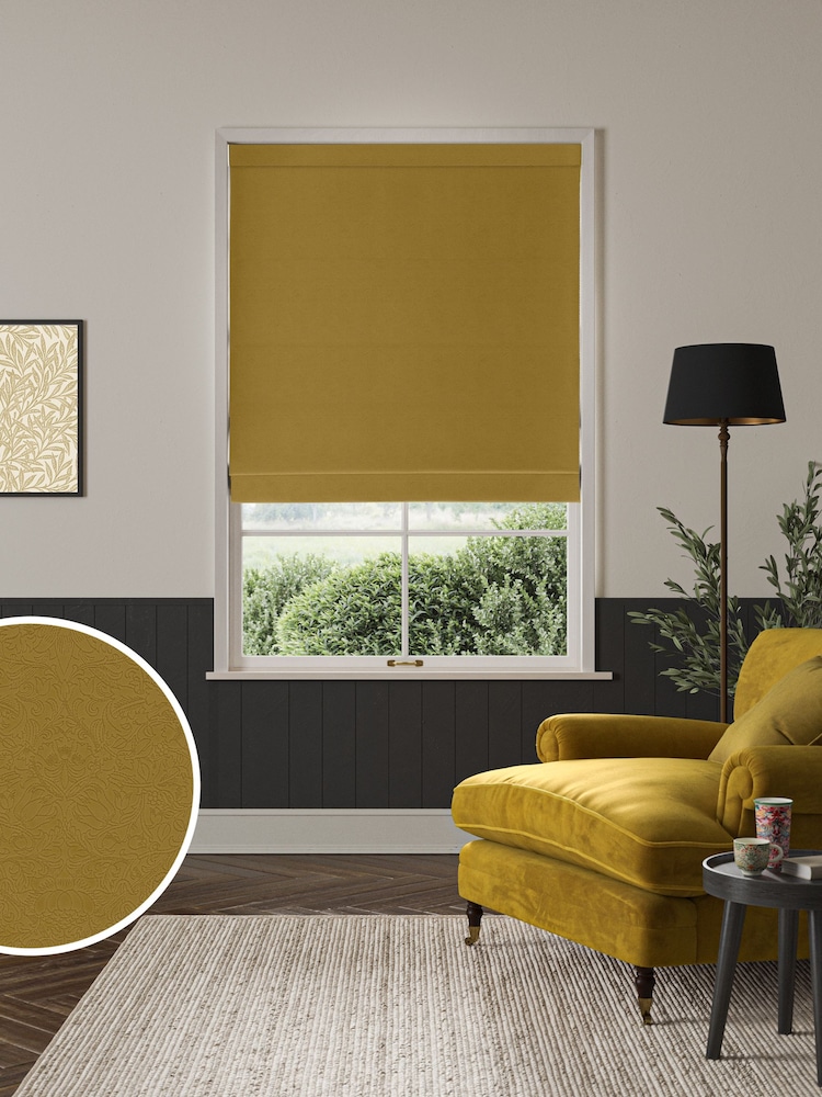 William Morris At Home Yellow Lodden Embroidery Made to Measure 100% Cotton Roman Blinds - Image 1 of 5