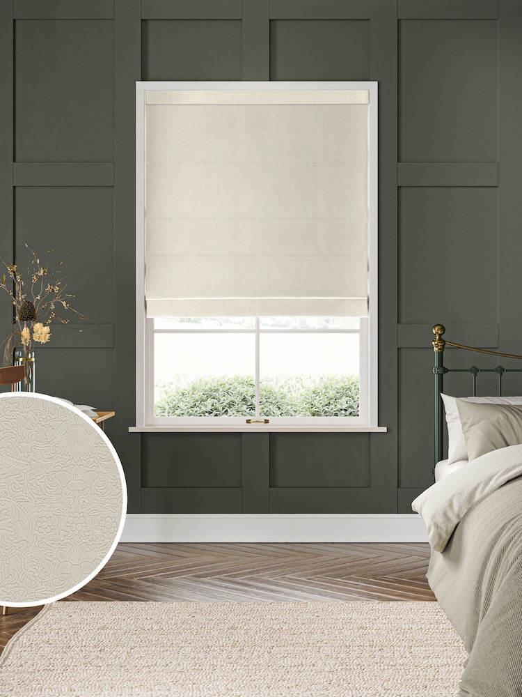 William Morris At Home Cream Lodden Embroidery Made to Measure 100% Cotton Roman Blinds - Image 1 of 5